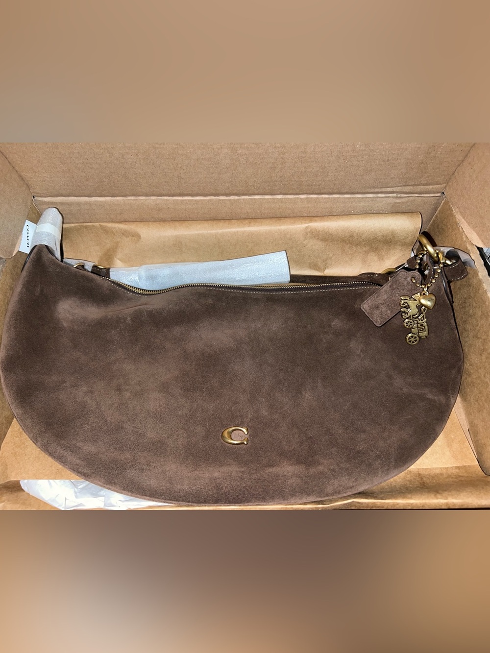 Coach Paige Brown Suede Crescent Shoulder Bag